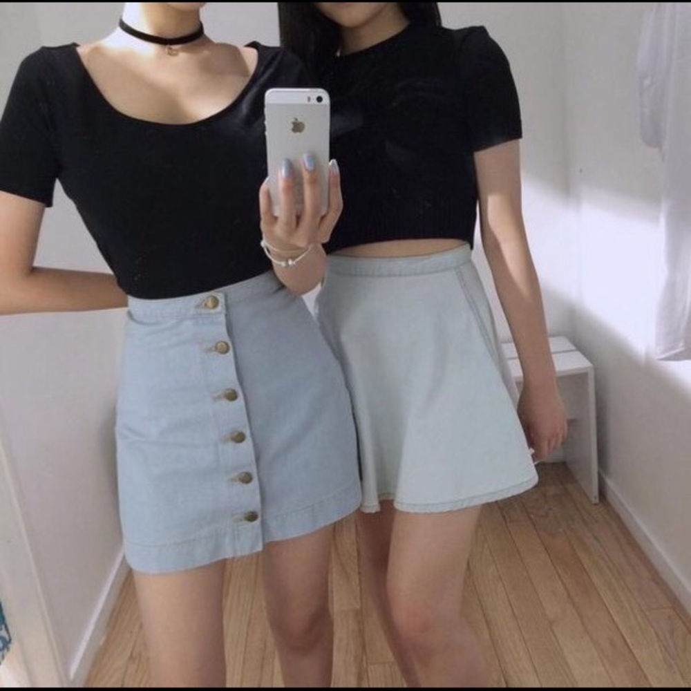 Kimchi Blue💙Skater Snap Chambray Button Skirt S